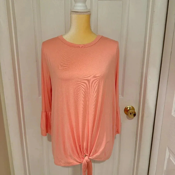 PinkBlush Pink Bell Sleeve Tie Front Top - Picture 1 of 7